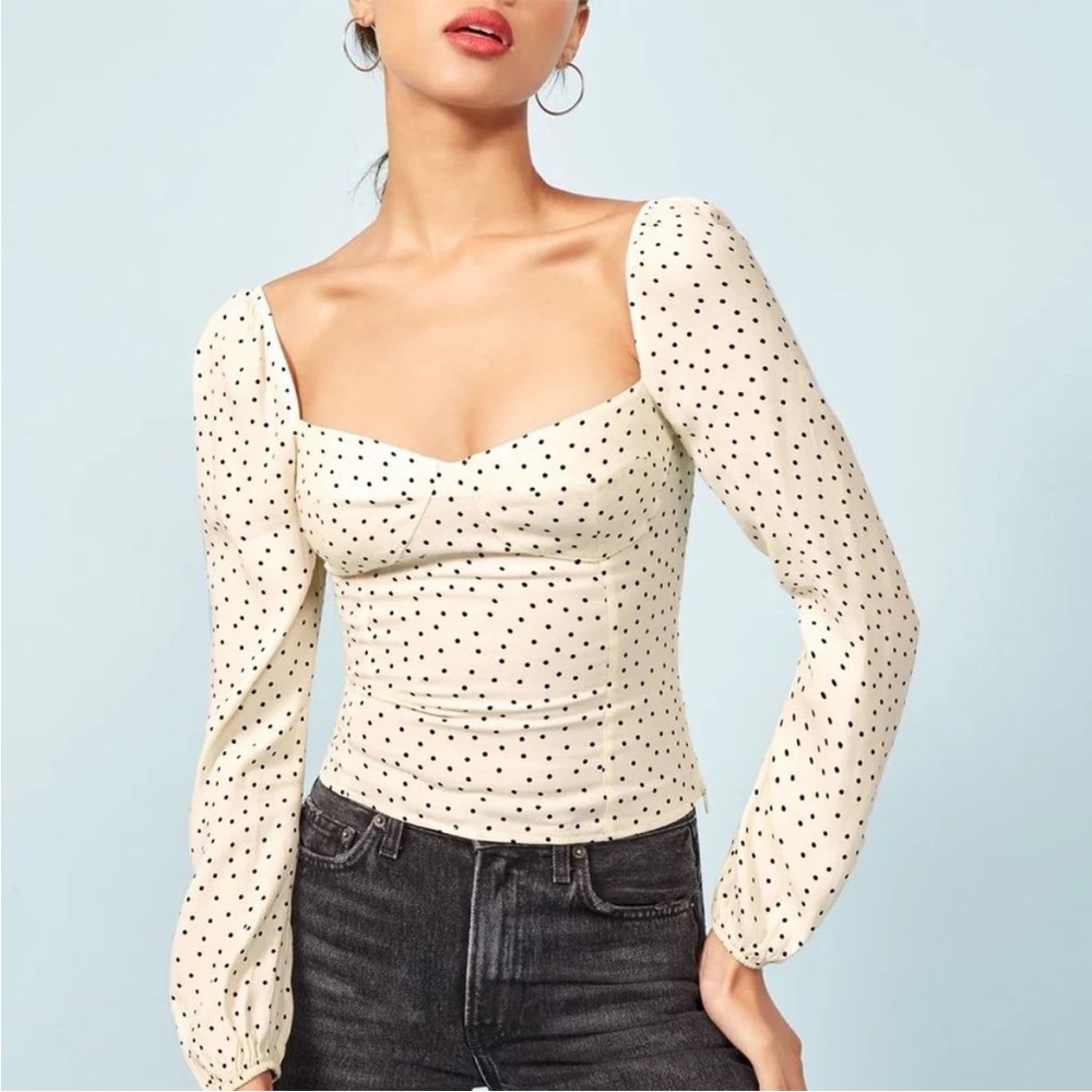 Reformation Reign Top in Polka Dot

Polka Dot Cream Women's Top